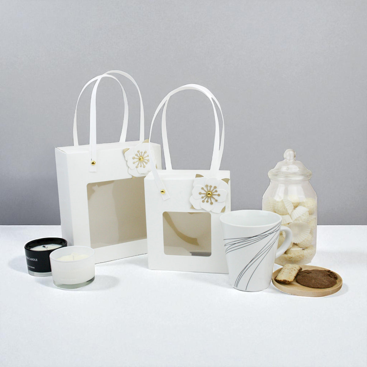 Kraft Gift Box Bags With Clear Window and Handle - Pack of 12 (Sizes Available)