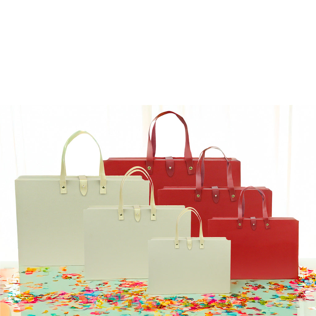 Bag Style Gift Boxes with Carry Handle | Set of 3 Sizes | Gold & Red ...