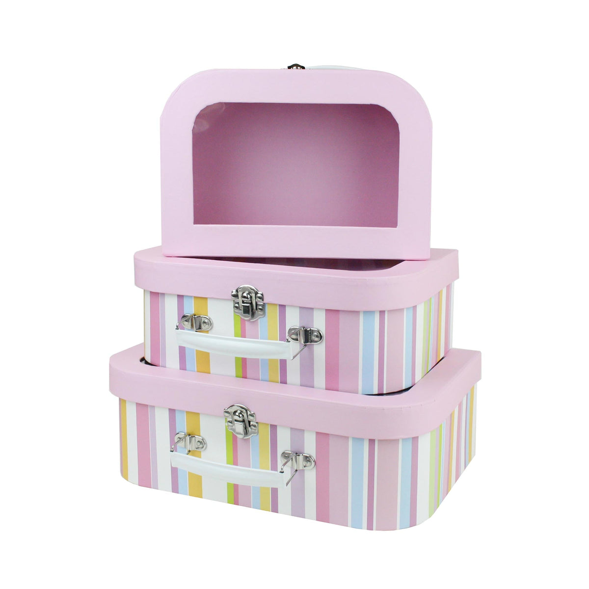 Multicolored stripes suitcase gift box set with clear window