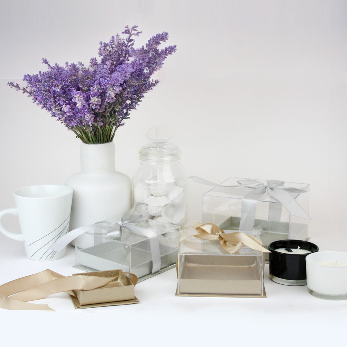 Acrylic Gift Box With Clear Lid and Ribbon (Sizes & Colors Available)