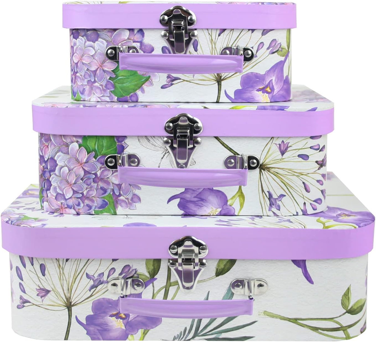 Elegant Lilac Floral Suitcase Style Gift Boxes - Set of 3