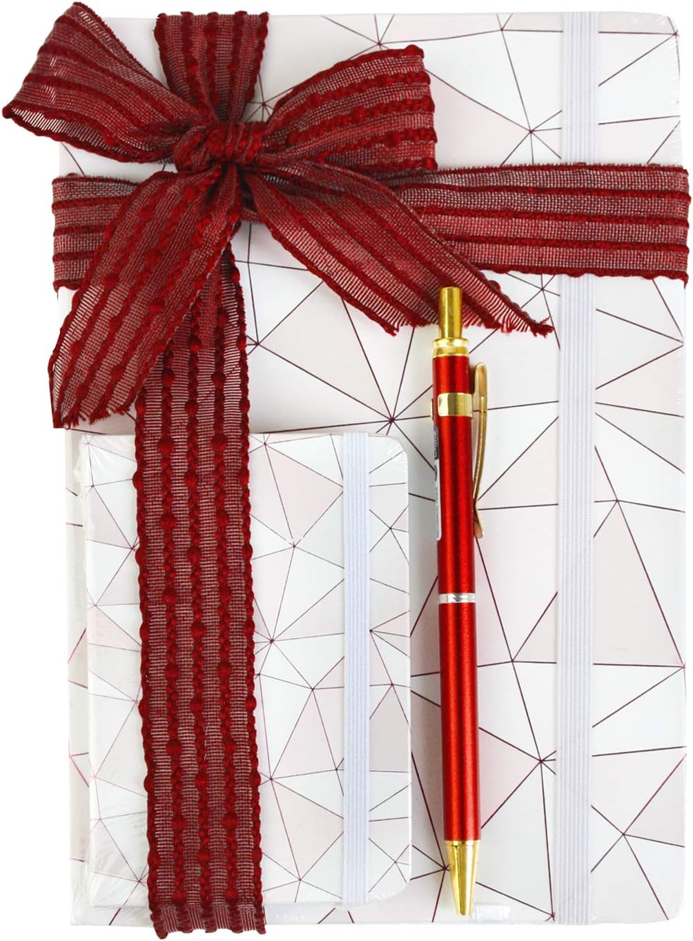 Unique Gift Set with A5 Notebook, A7 Notebook, Mechanical Pencil and Ribbon - Geometric Marble Pink/White