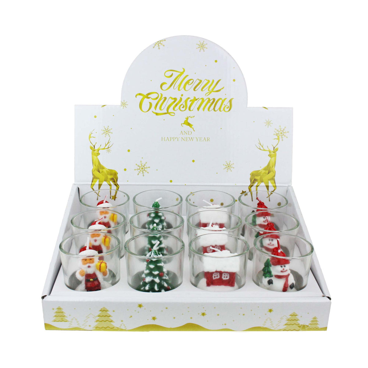 Assorted Christmas Theme Scented Glass Candle - Pack of 12