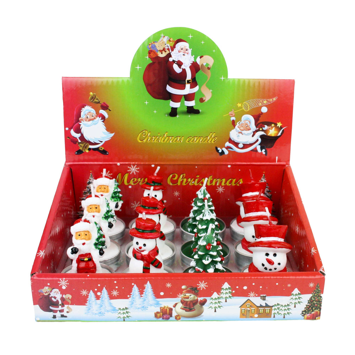 Set 1 Sonwman Christmas Tree Tea Light Candle - Pack of 12