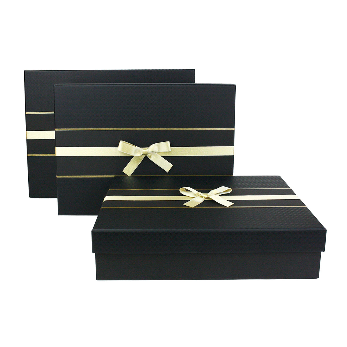 Luxury black gift boxes with satin ribbon bow