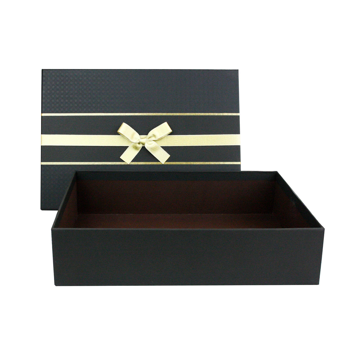 Sophisticated black gift boxes with contrasting interiors