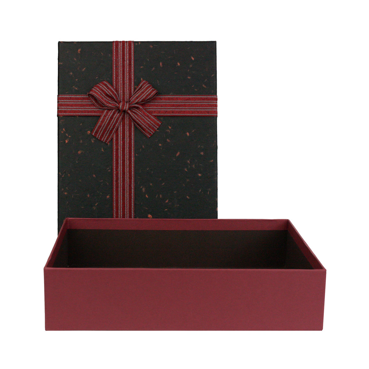 Open Textured Burgundy Box with Black Lid