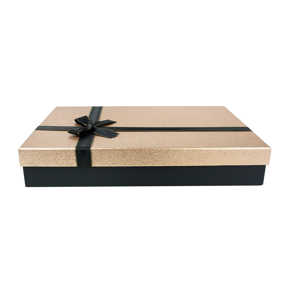 Luxury black gift box with gold glitter lid, perfect for special occasions