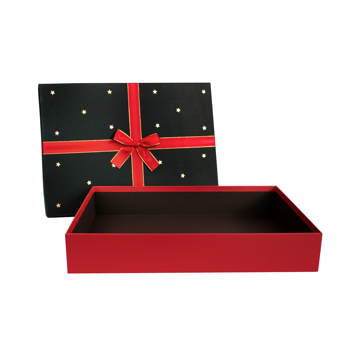 Black Lid with Star Design on Red Gift Box