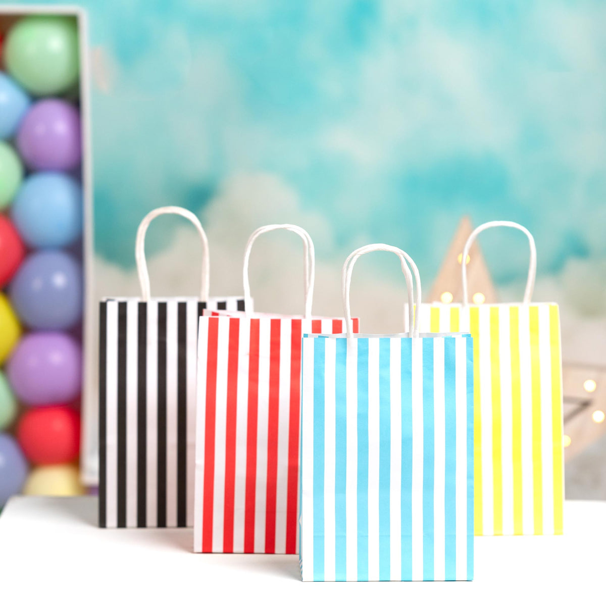 Striped Party Bags - Pack Of 12 (Assorted Colours)