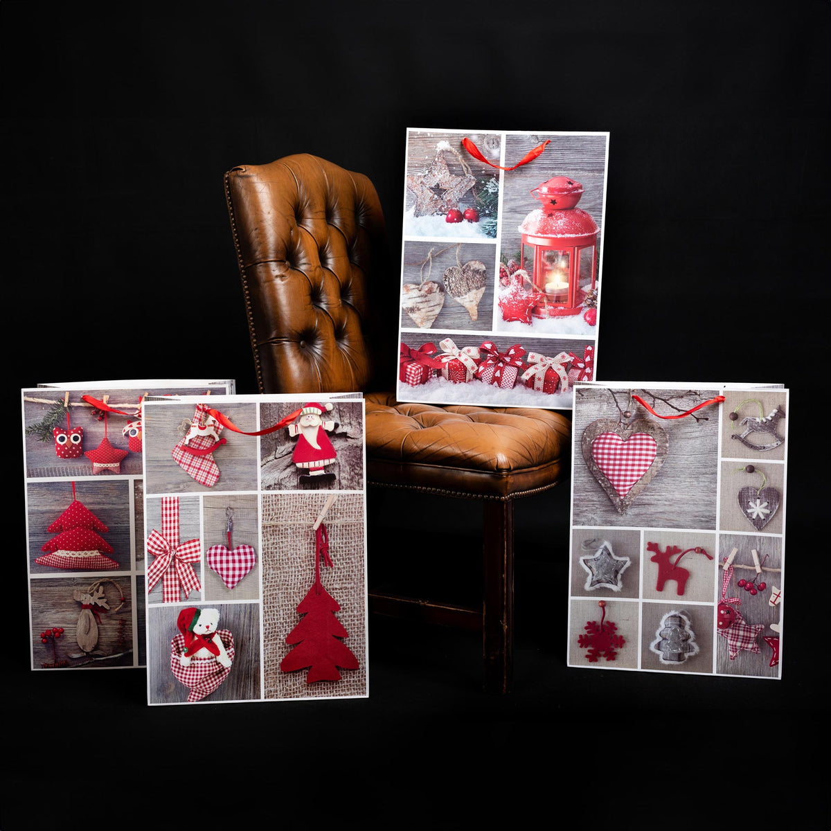 Festive Winter Christmas Gift Bags - Set Of 4 (Assorted Designs)