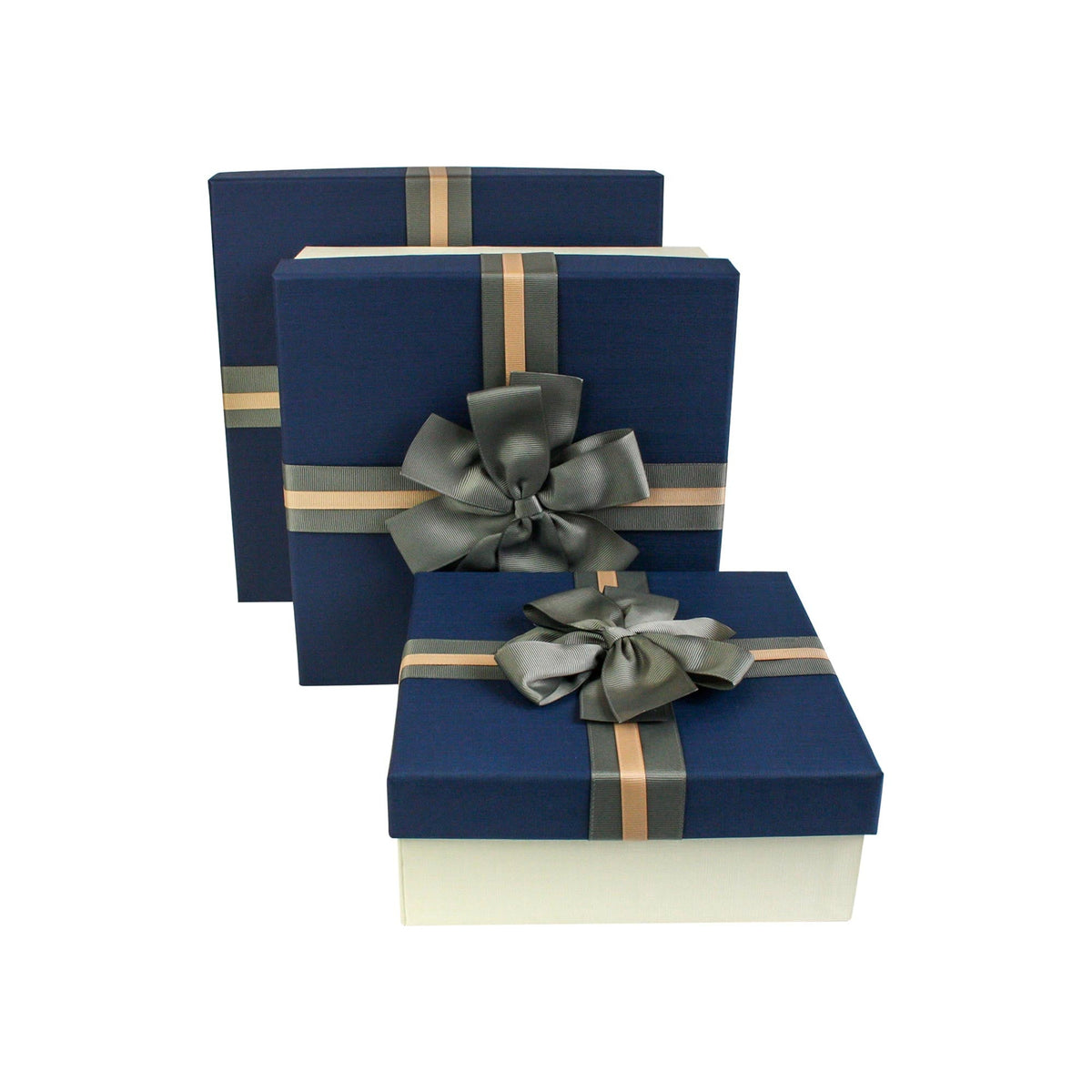 Cream colored gift box with blue lid