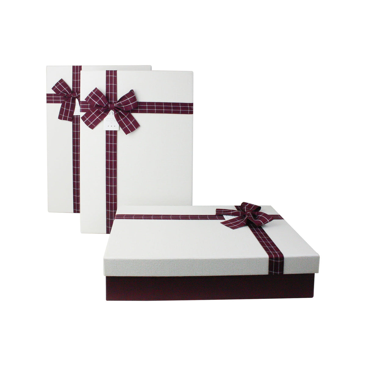 Burgundy Checks Gift Boxes - Set of 3