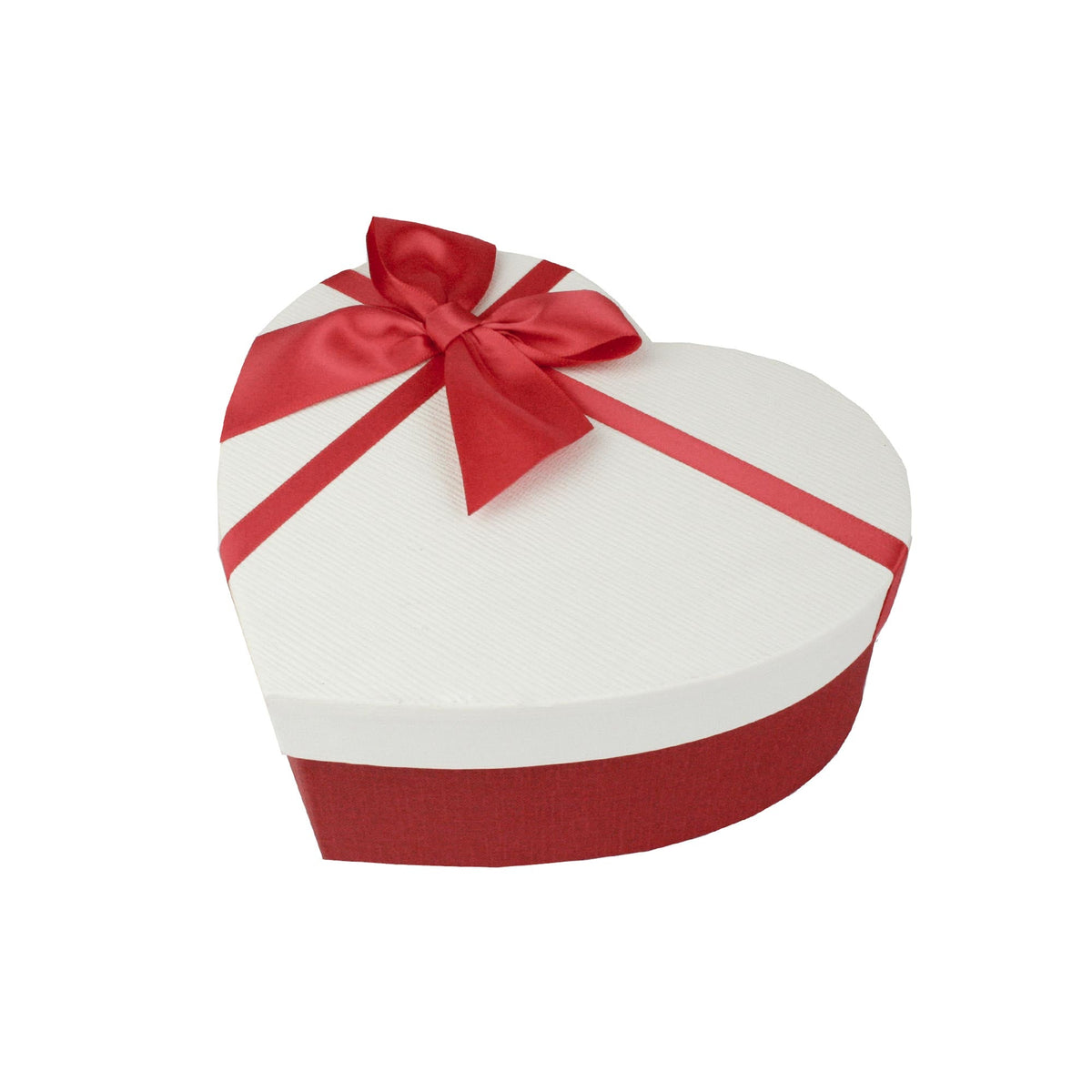 Heart shaped red and white gift box with ribbon