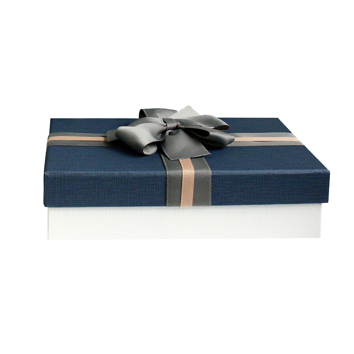 Cream colored gift box with blue lid