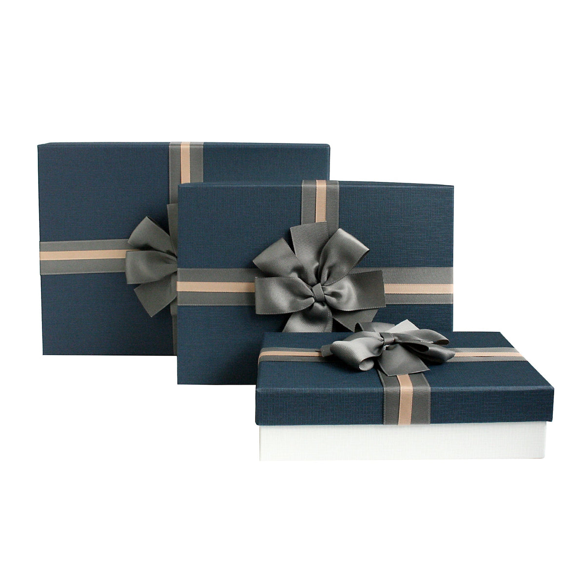 Set of 3 Cream and blue gift box with ribbon