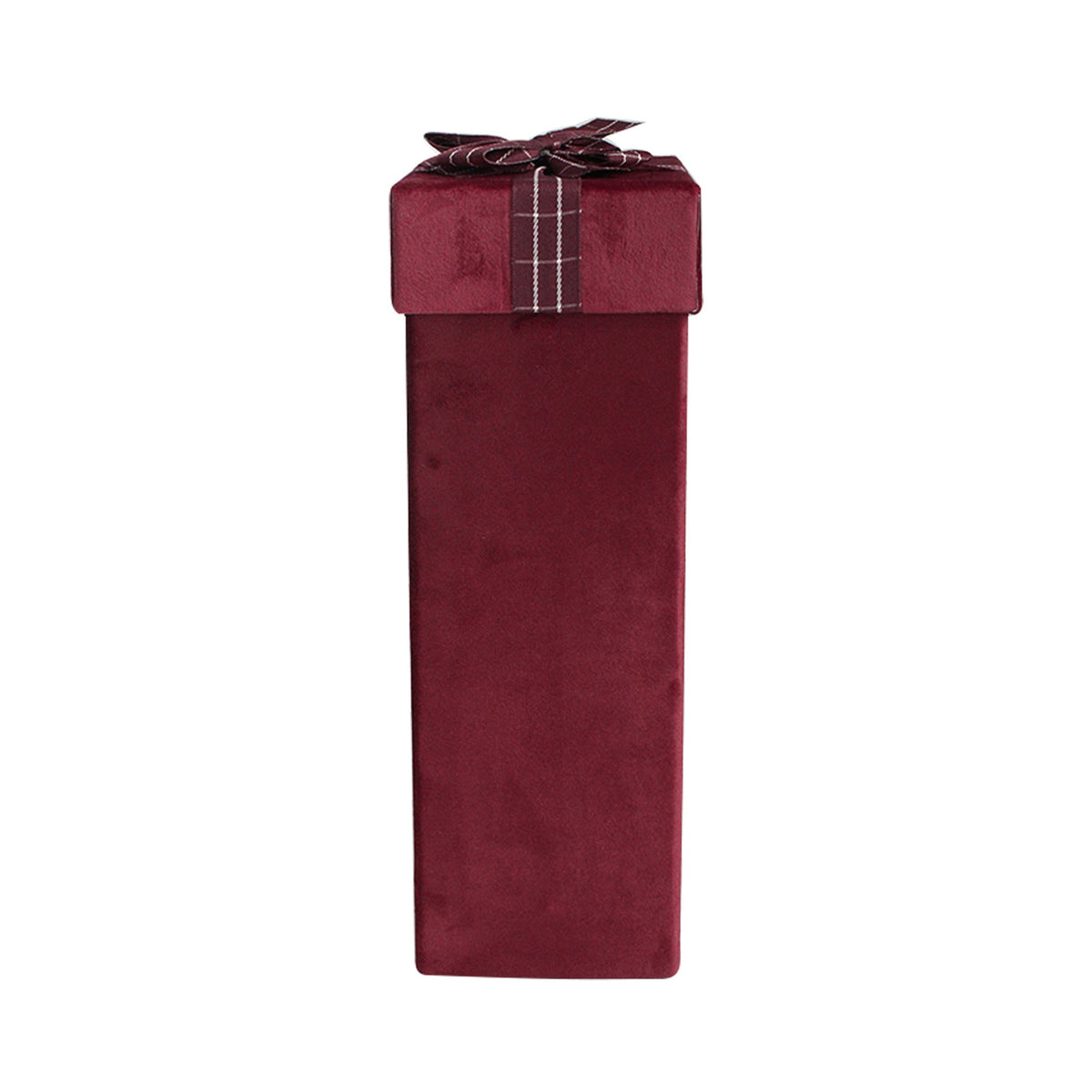 Single Burgundy Velvet Wine Gift Box with Striped Ribbon