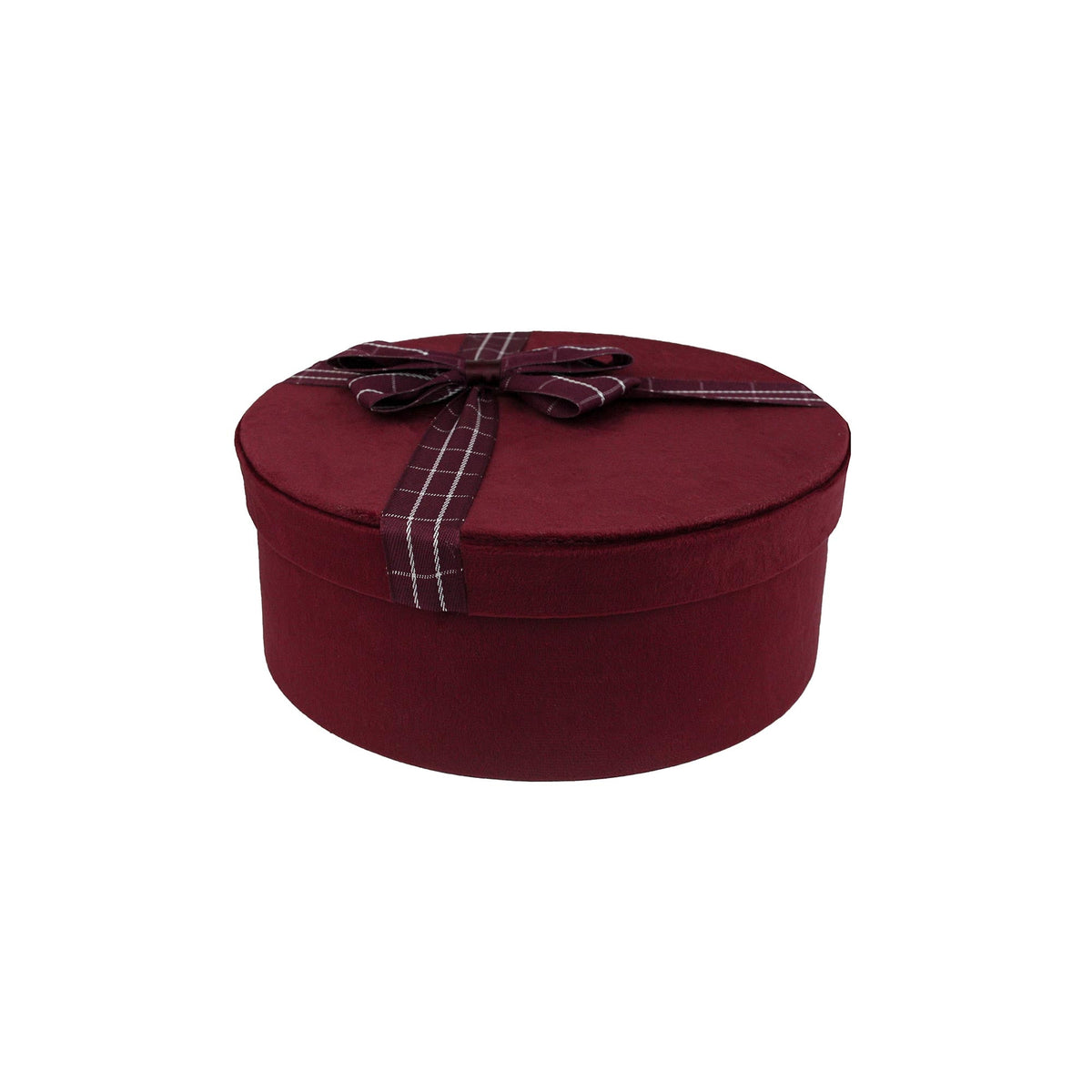 Luxury Burgundy Velvet Gift Box by Emartbuy with Striped Ribbon