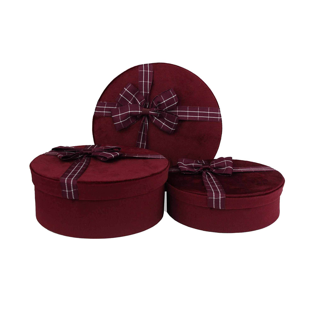 Luxury Burgundy Velvet Gift Box Set of 3 with Ribbon by Emartbuy