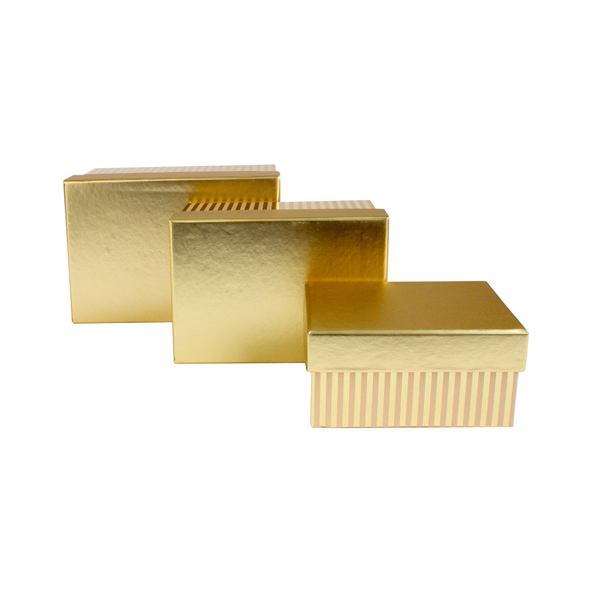 Metallic Gold Stripes Gift Boxes - Set of 3