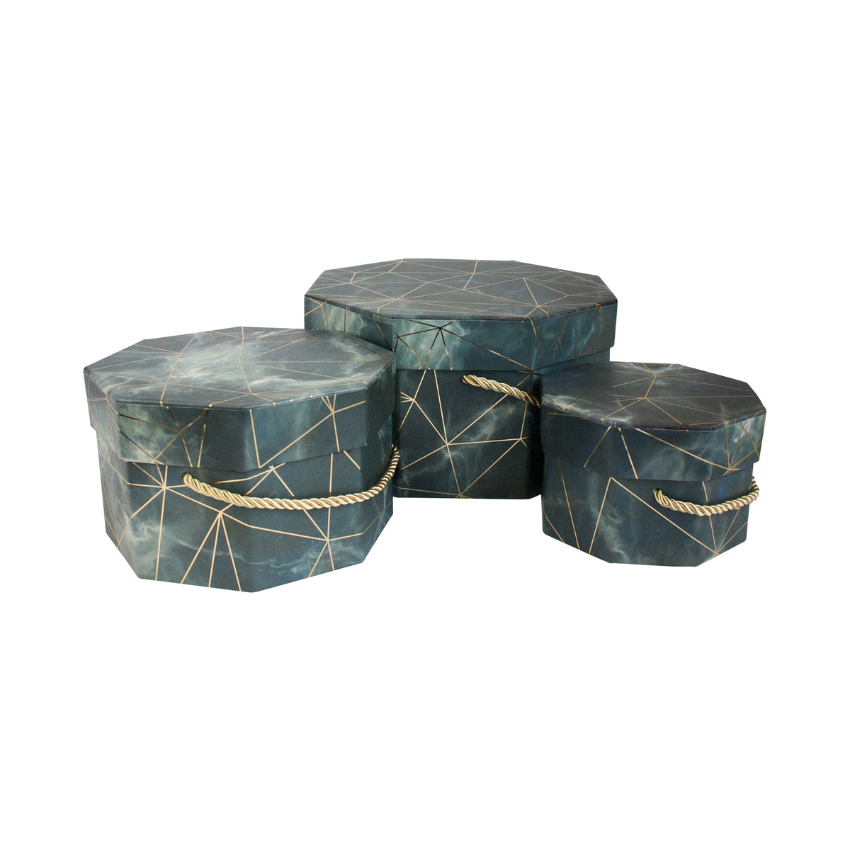 Chic Dark Grey Hexagonal Marble Patterned Gift Boxes - Set of 3