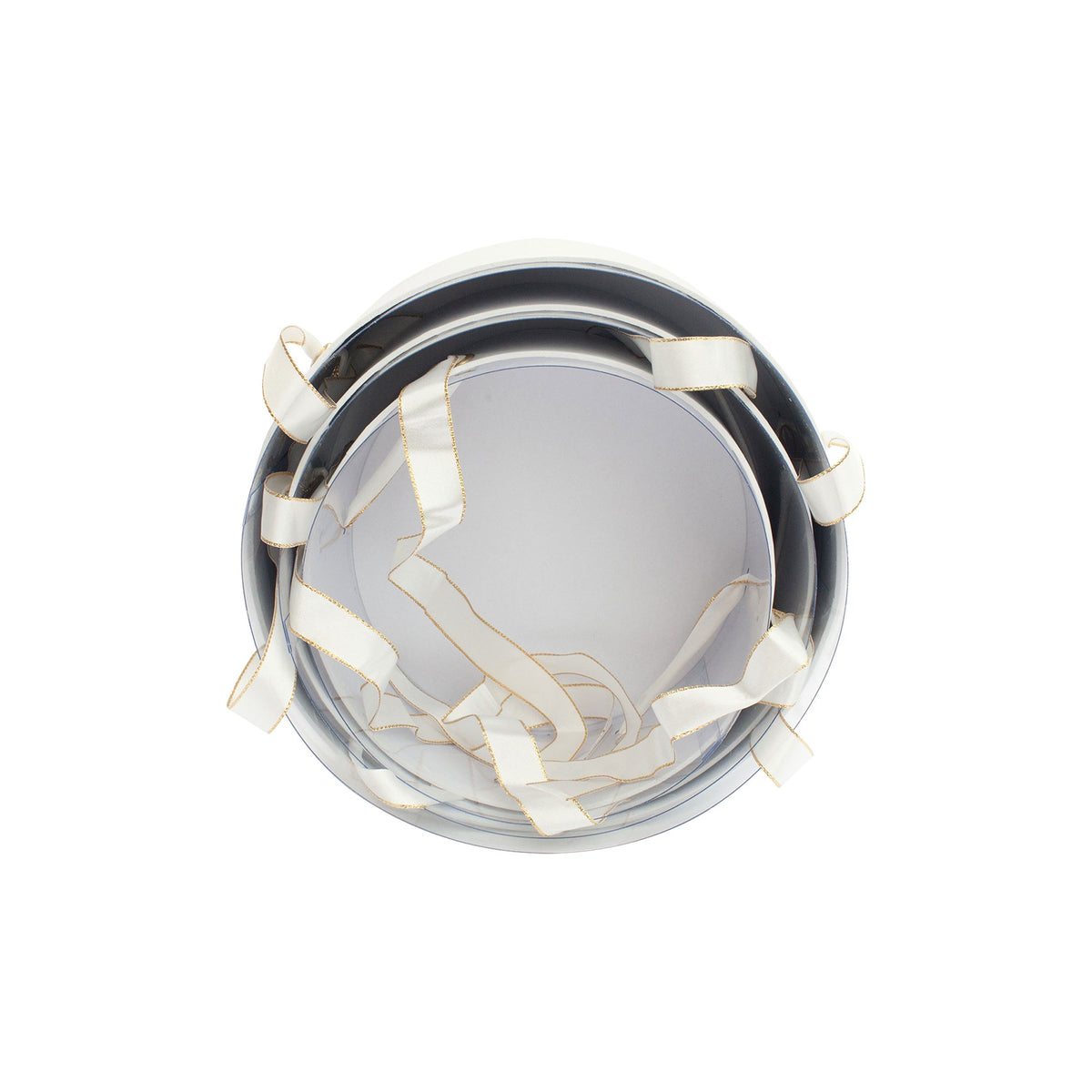 Nested white round gift box with ribbon 