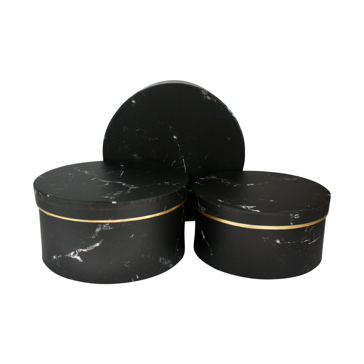 Chic Black Round Marble Patterned Gift Boxes - Set of 3