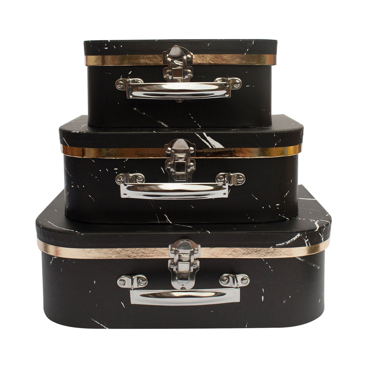 Elegant Black Marble Suitcase Style Gift Boxes - Set of 3