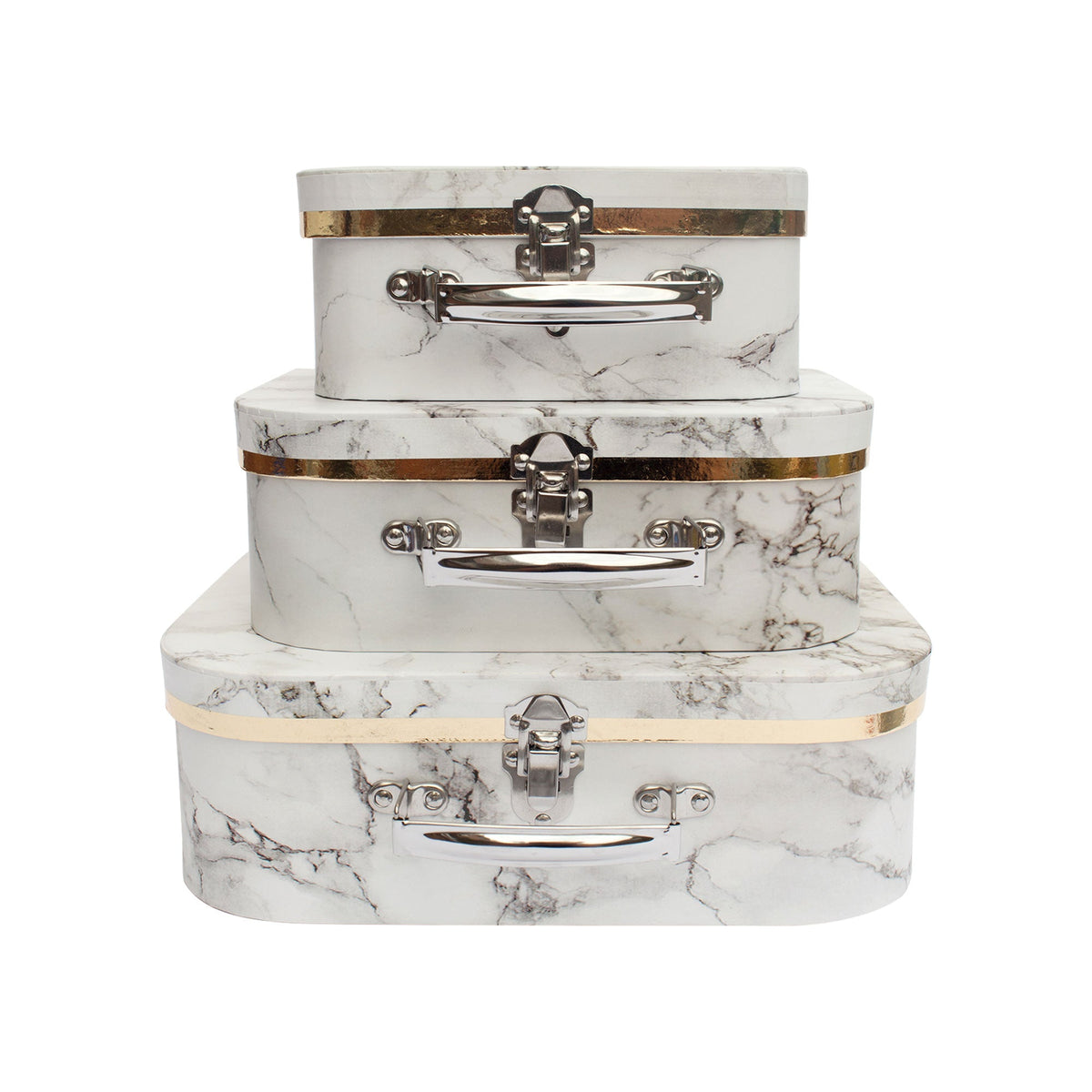 Elegant White Marble Suitcase Style Gift Boxes - Set of 3