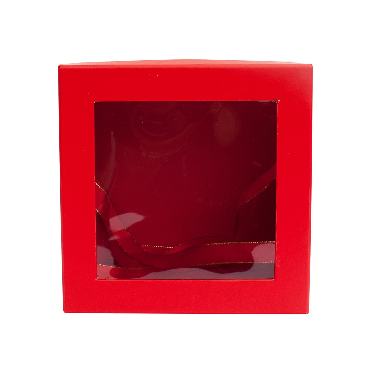 Red gift boxes with clear plastic top