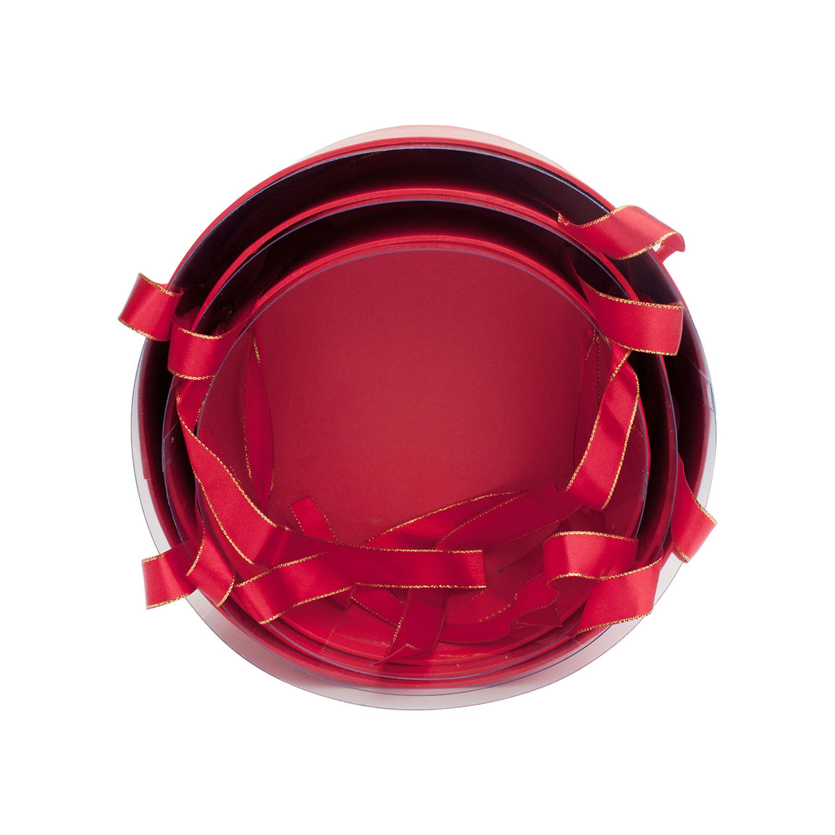 Open red luxury round flower gift box