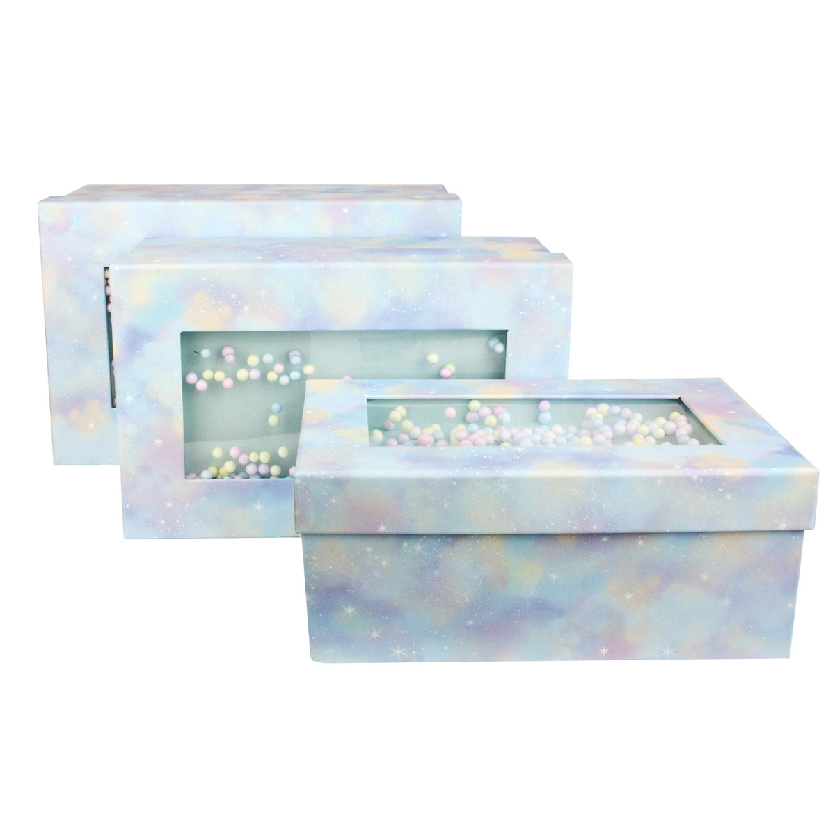 Blue Pastel with Multicolored Balls Gift Boxes - Set of 3