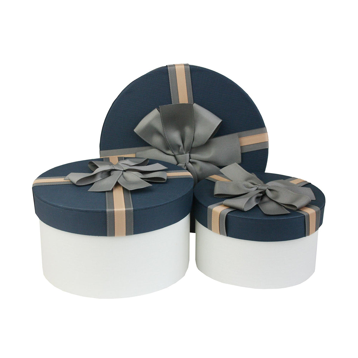 Round Two-Tone Gift Boxes with Ribbons and Bows