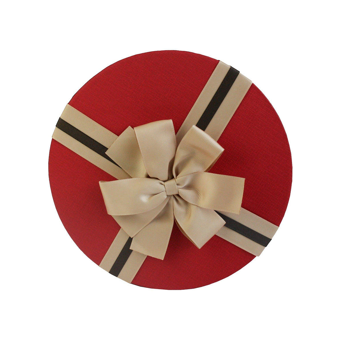 Red Lid and Striped Brown Ribbon