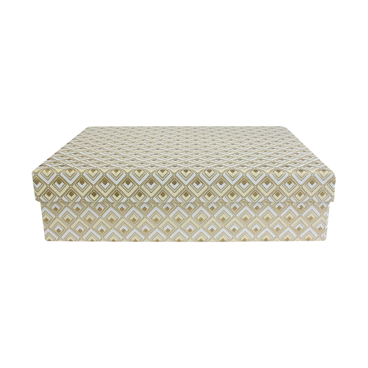 Handmade Chequered Patterned White/Gold Gift Box - Single (Sizes Available)