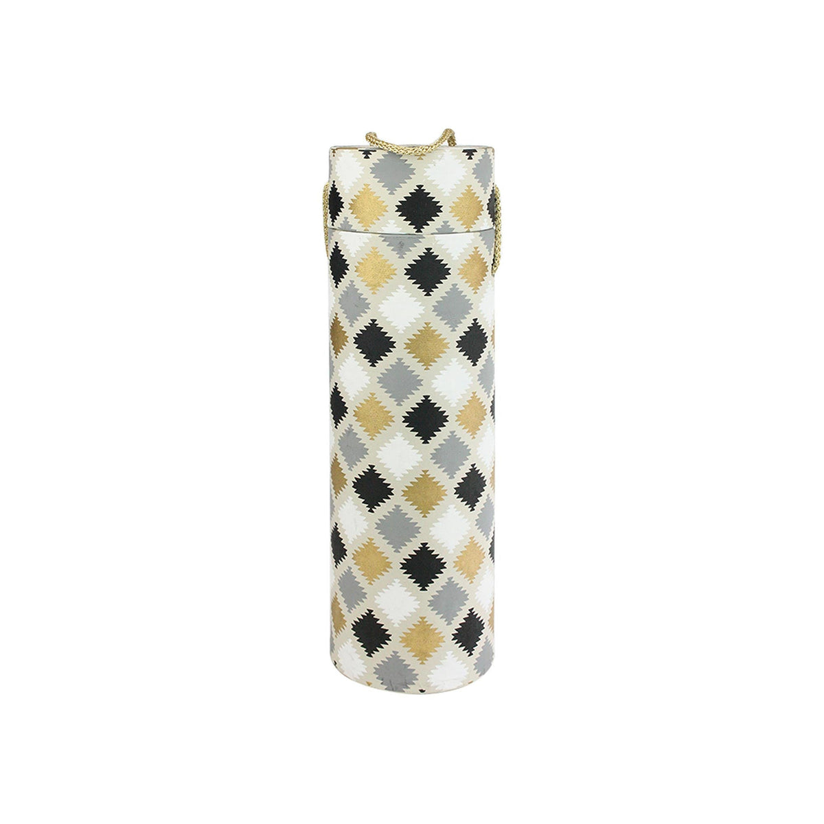 Handmade Chevron Patterned Black/Gold Cylindrical Wine Gift Box - Single