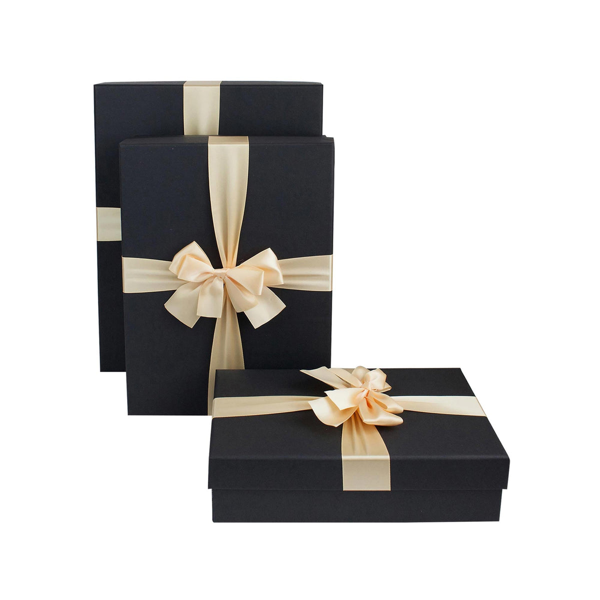 Luxury black gift boxes set with satin ribbon