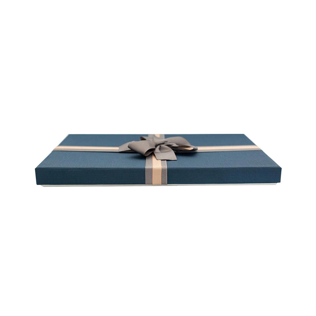 White rectangle gift box with blue lid