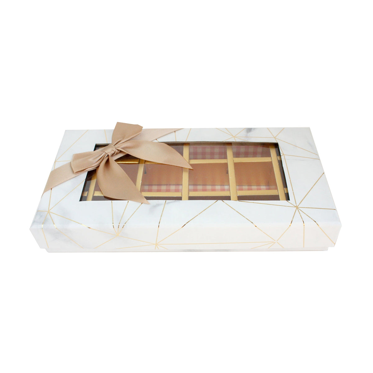 Chic Geometric Marble Truffle Design Gift Box with Display Window - 18 compartments