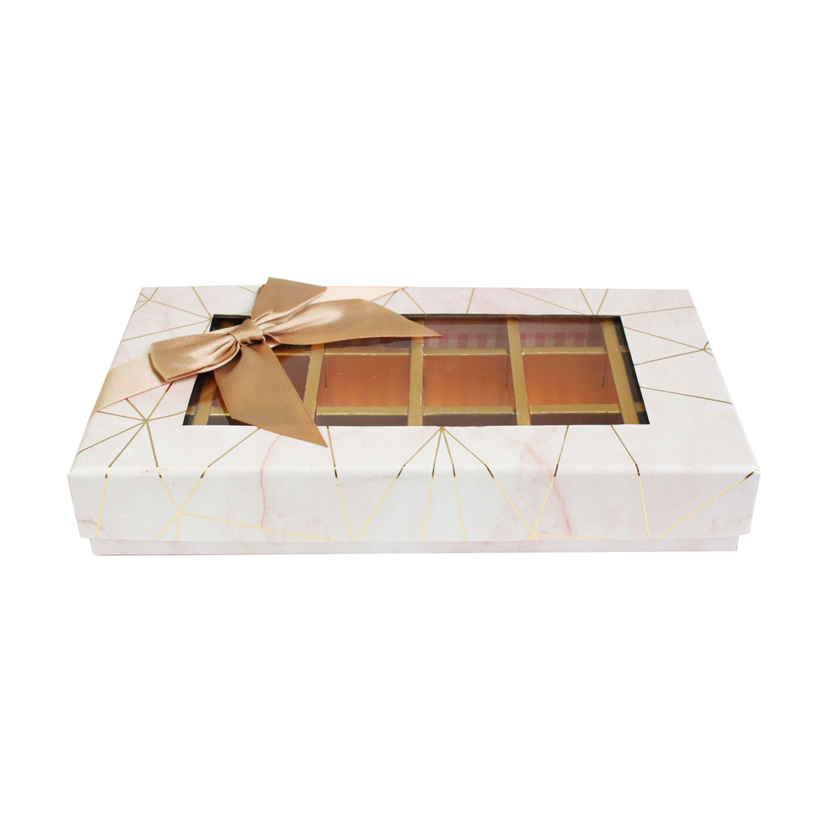 Chic Geometric Marble Truffle Design Gift Box with Display Window - 18 compartments