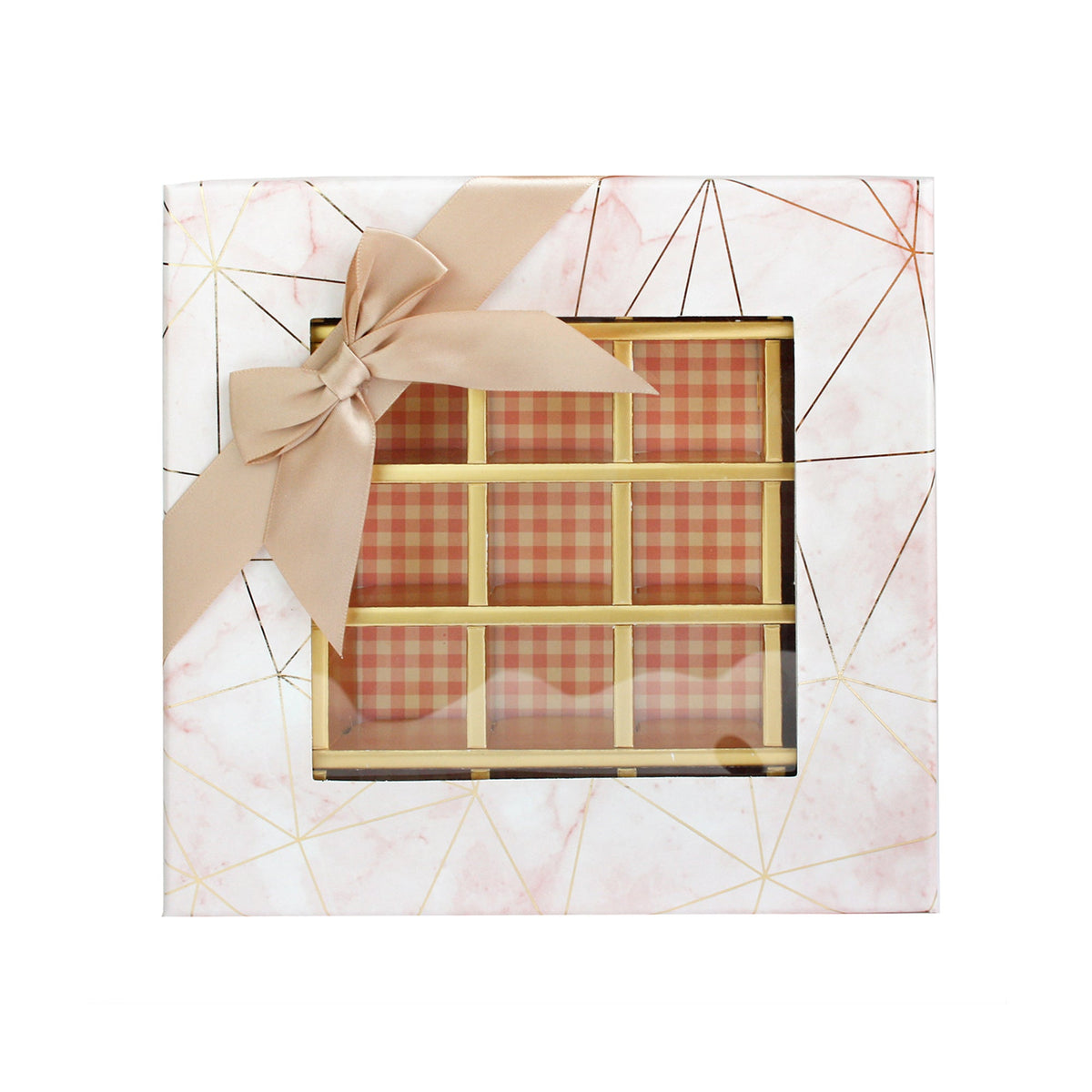 Chic Geometric Marble Truffle Design Gift Box with Display Window - 25 compartments