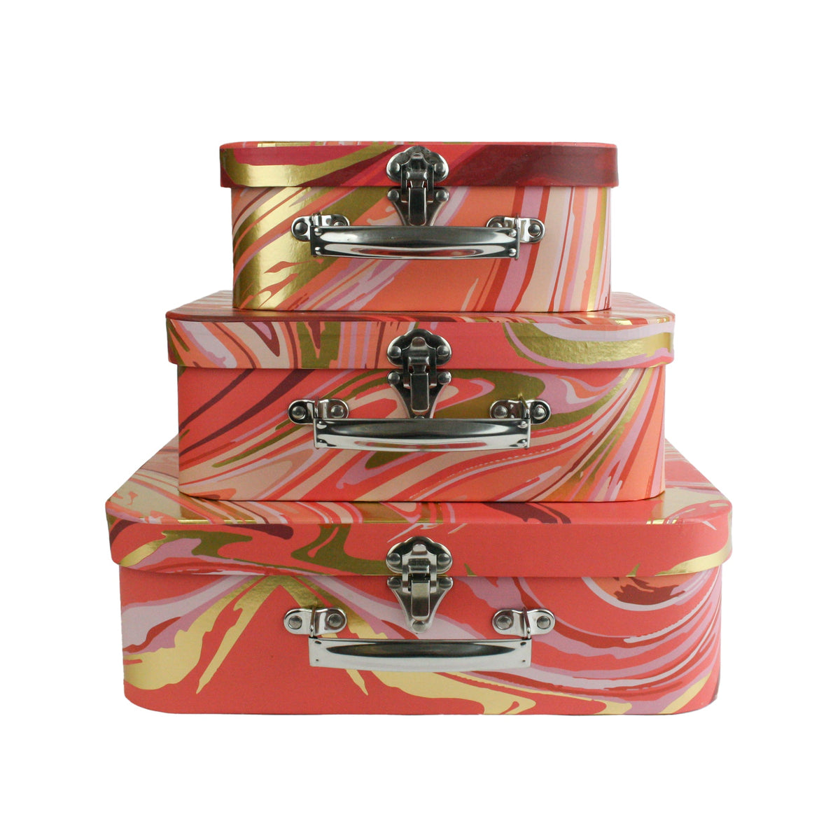 Elegant Orange Gold Marble Suitcase Style Gift Boxes - Set of 3