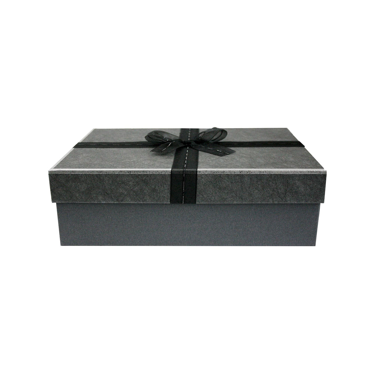 Dark grey/black favour box with a satin bow ribbon