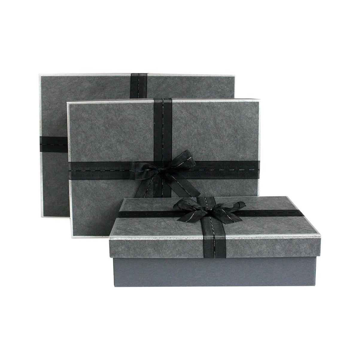 Set of 3 Dark Grey Luxury Gift Boxes with Black Ribbons