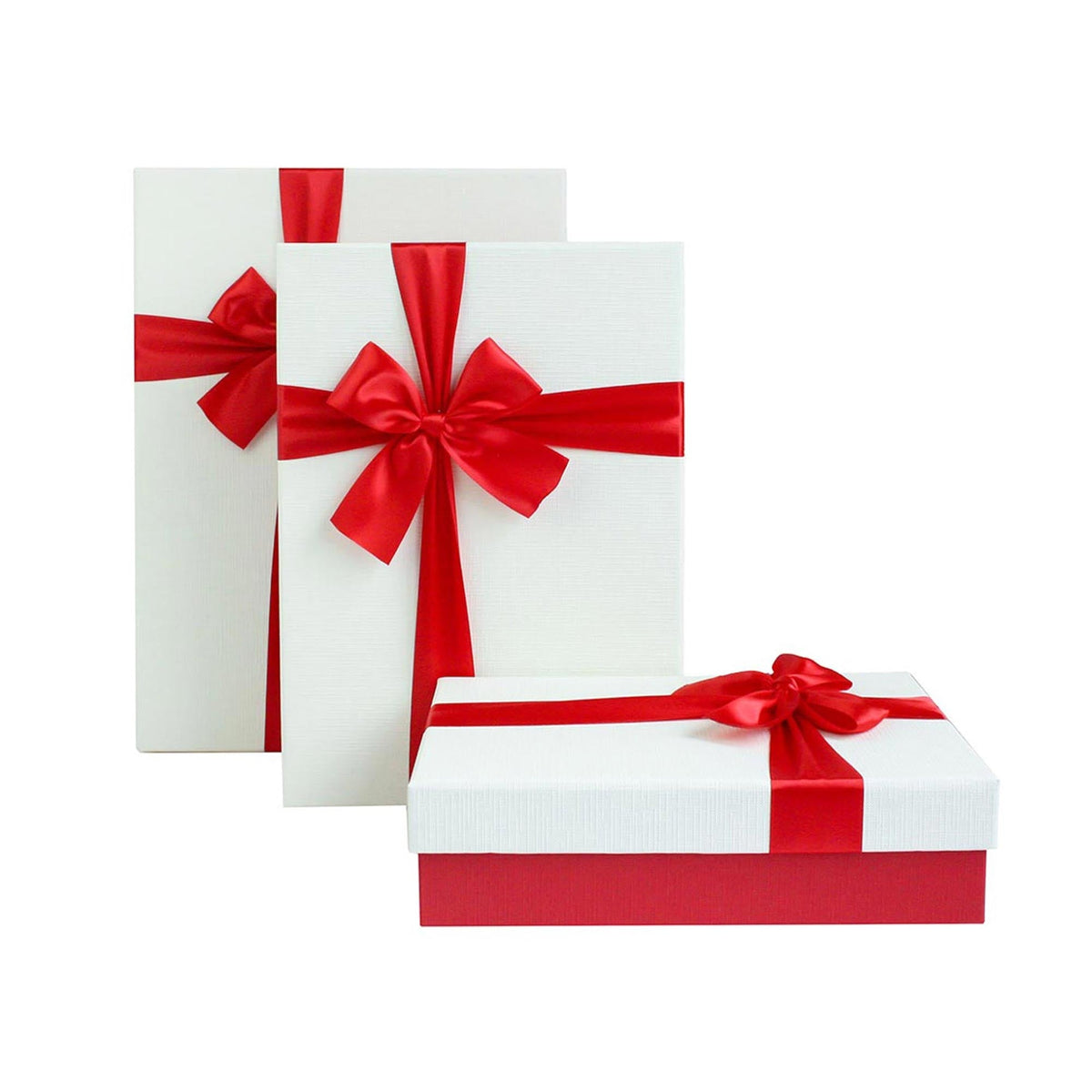 Elegant presentation with red/white gift boxes