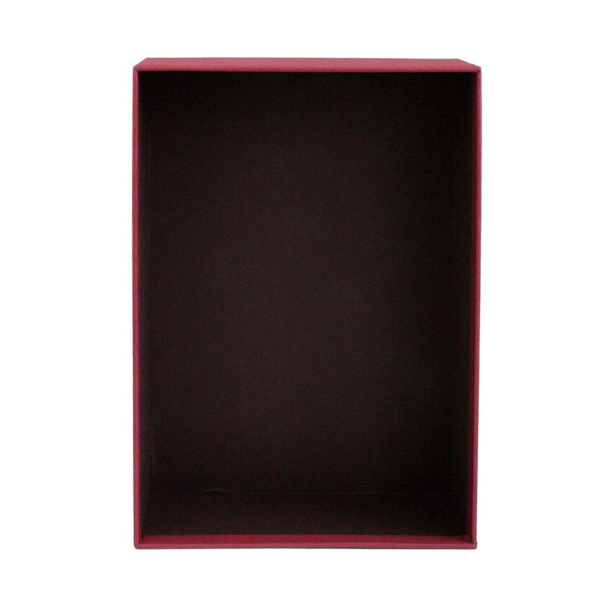 Open maroon gift box brown interior