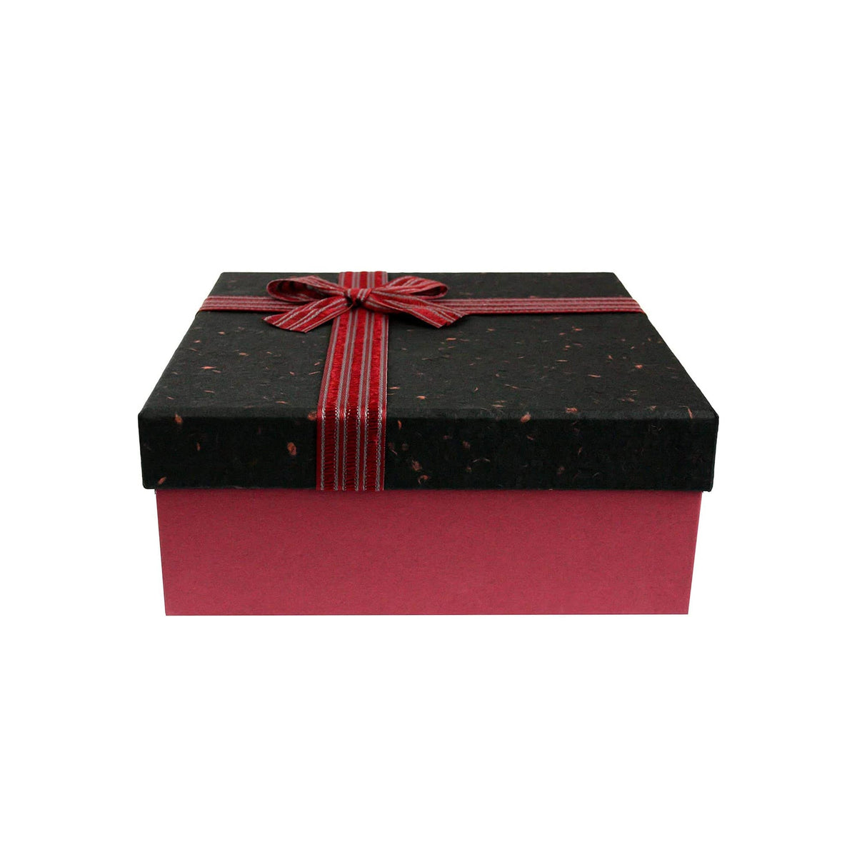 Burgundy and black gift box with ribbon