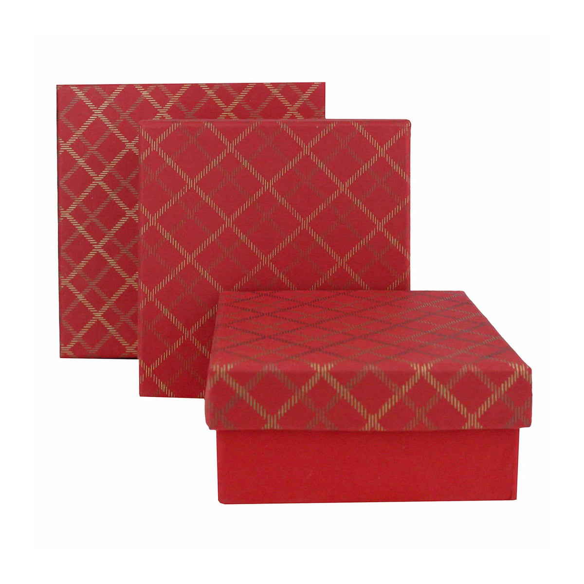 Handcrafted Chequered Red Gift Boxes - Set of 3