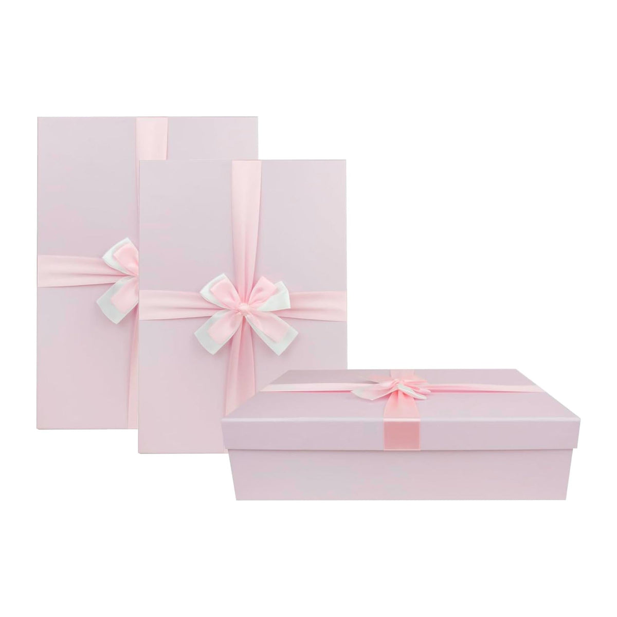 Set of 3 Baby Pink Gift Boxes with Satin Ribbon