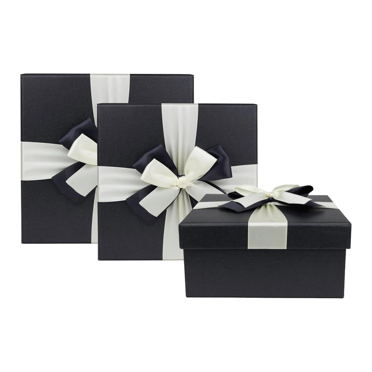 Set of 3 Black Gift Boxes with Decorative Ribbon